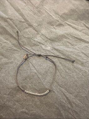 NWOT Pura Vida Delicate Gray Braided Bracelet with Cream Beads